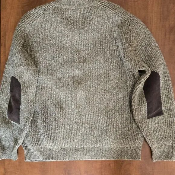 Harley Of Scotland Vintage Mens Full Zip Wool Faux Suede Patch Hunting Sweater L